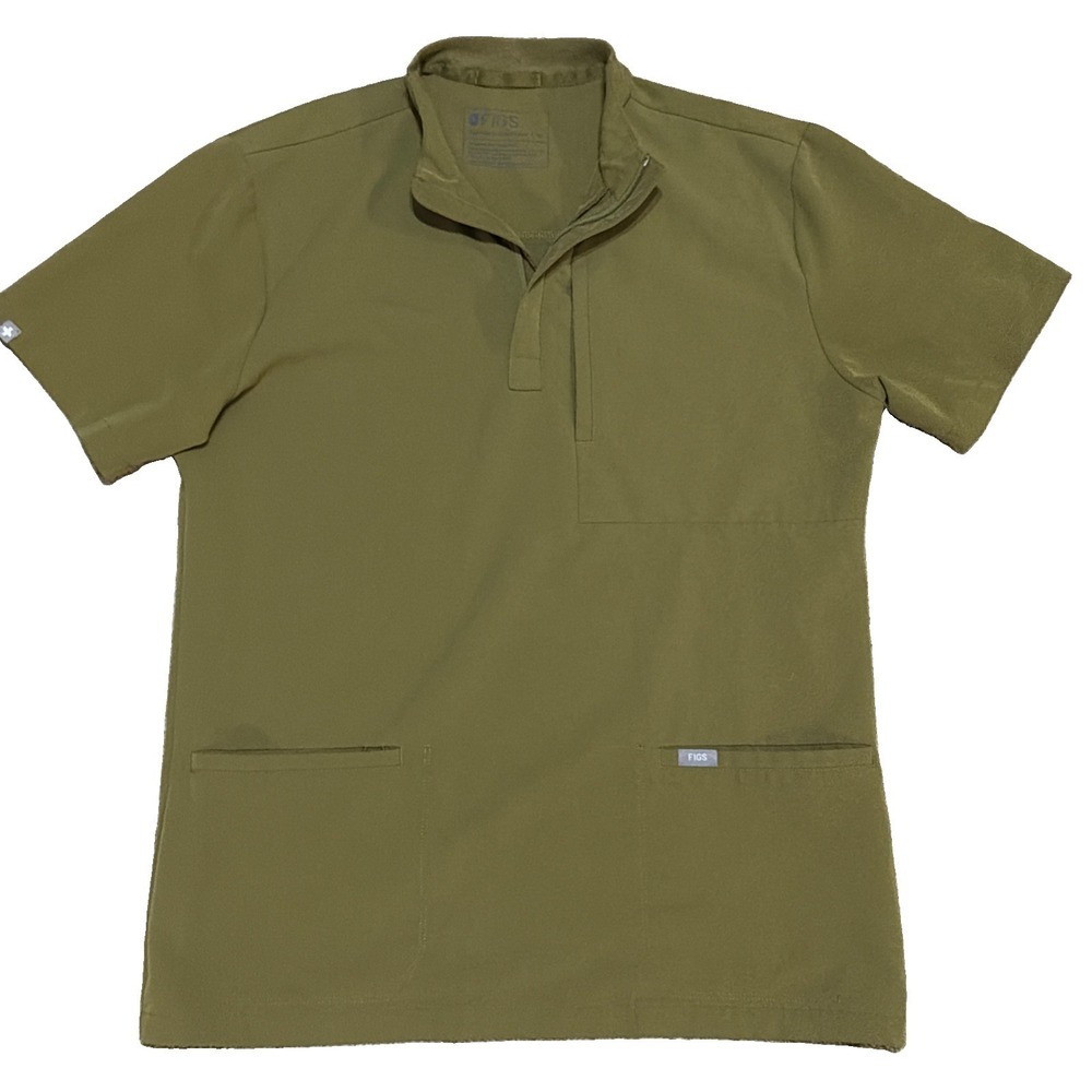 FIGS Women's Medium Green Montex Mock Neck Scrub Top 1/4 Zip Short Sleeve